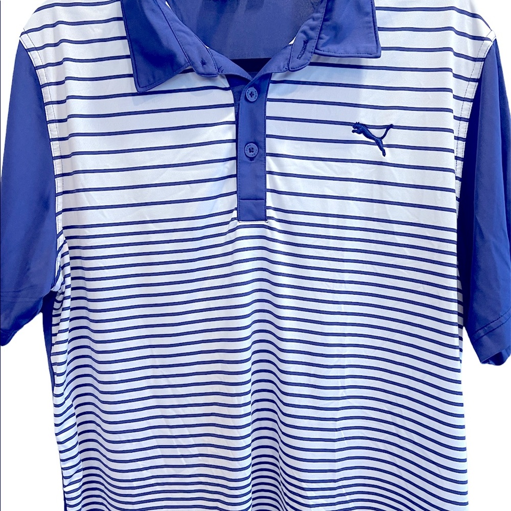 Mens Puma Dry Cell purple/blue shirt and white golf polo - Picture 4 of 7